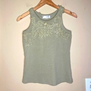 Caroline Constas Olive Green Embroidered Tank Top